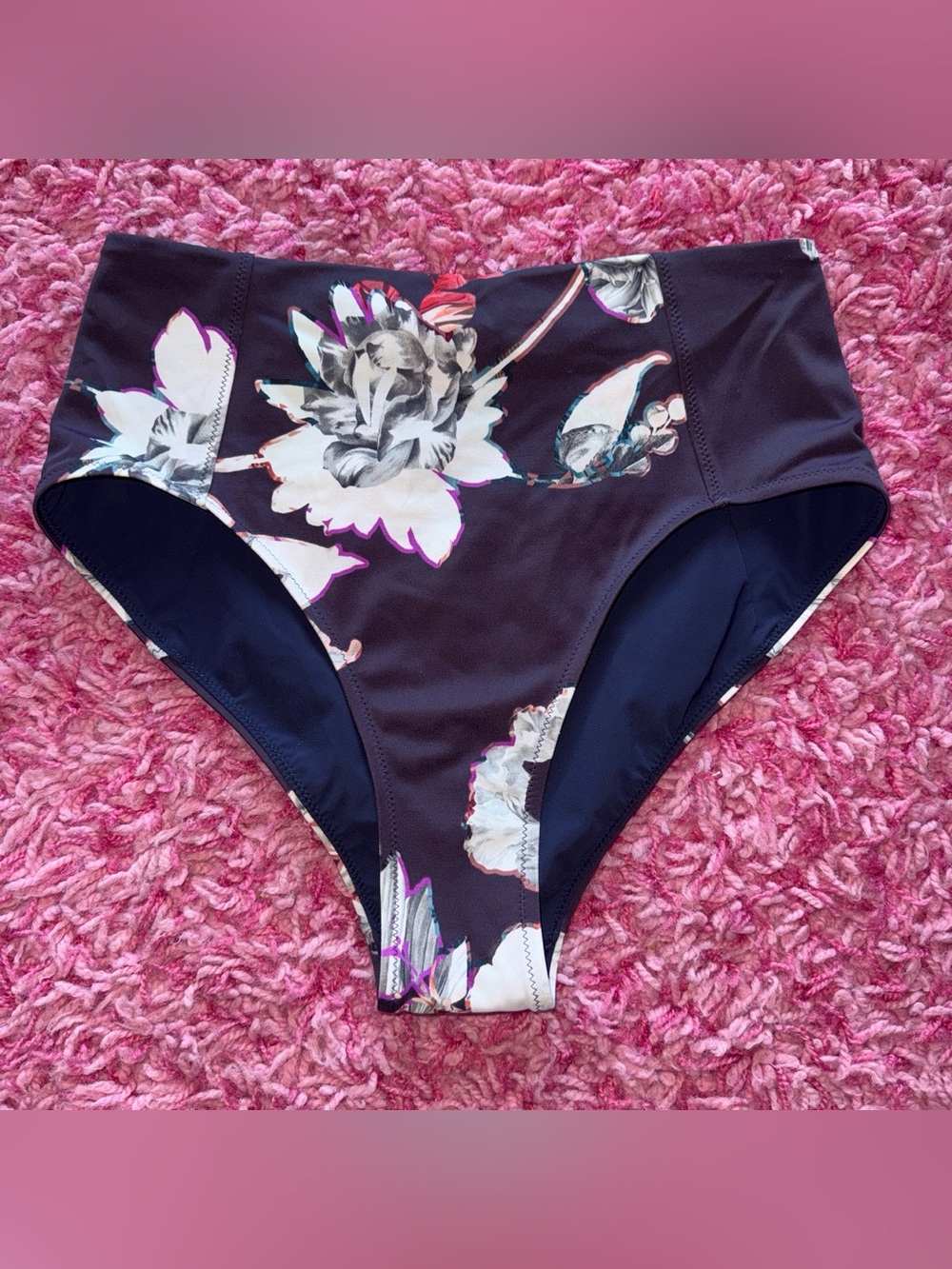 Athleta Black Floral High-Waist Bikini Bottoms